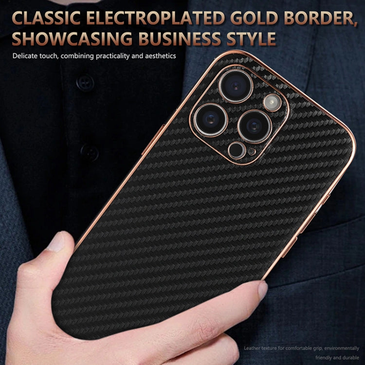 For iPhone 15 Pro Max AZNS Electroplated Edge Carbon Fiber Texture Phone Case(Black) by AZNS