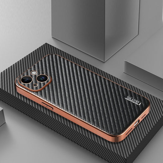 For iPhone 15 Plus AZNS Electroplated Edge Carbon Fiber Texture Phone Case(Black) by AZNS