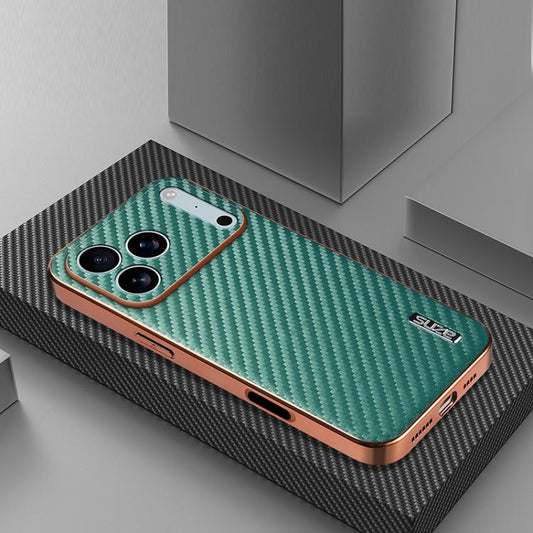 For iPhone 17 Pro AZNS Electroplated Edge Carbon Fiber Texture Phone Case(Green) by AZNS