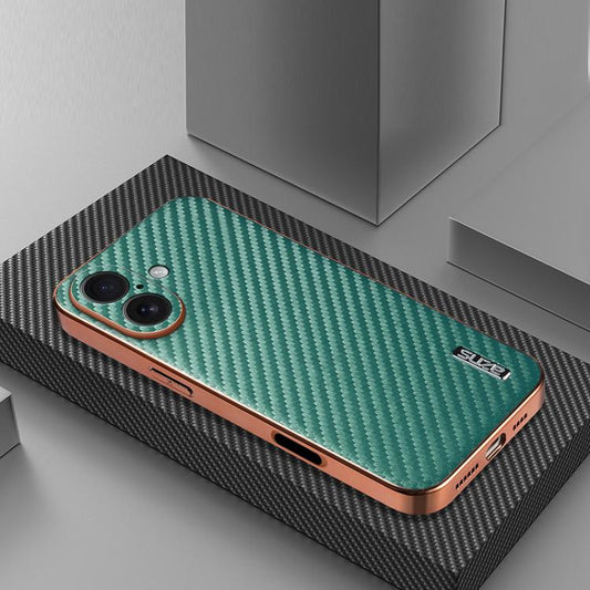 For iPhone 17 AZNS Electroplated Edge Carbon Fiber Texture Phone Case(Green) by AZNS