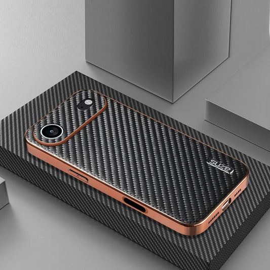 For iPhone Air AZNS Electroplated Edge Carbon Fiber Texture Phone Case(Black) by AZNS