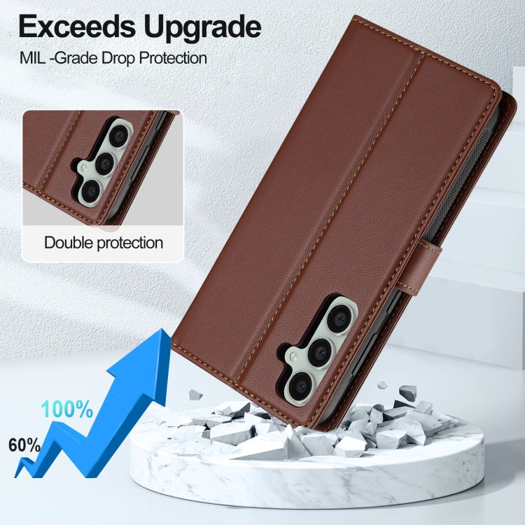For Samsung Galaxy S24 FE 5G LC.IMEEKE L2 Series Detachable Magsafe PU Phone Case with Lanyard(Brown) by LC.IMEEKE