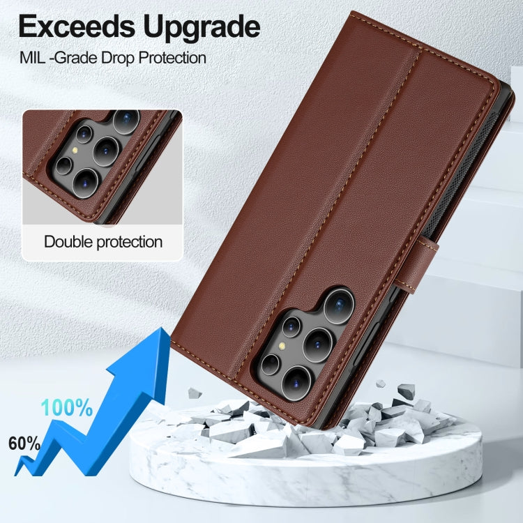 For Samsung Galaxy S24 Ultra 5G LC.IMEEKE L2 Series Detachable Magsafe PU Phone Case with Lanyard(Brown) by LC.IMEEKE