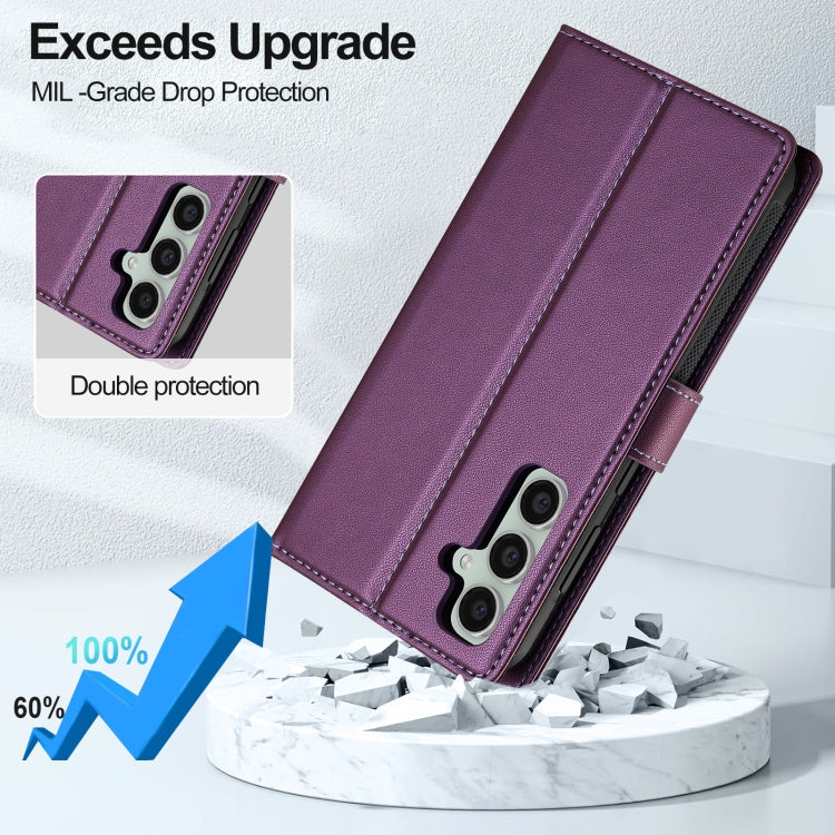 For Samsung Galaxy A55 5G LC.IMEEKE L2 Series Detachable Magsafe PU Phone Case with Lanyard(Purple) by LC.IMEEKE