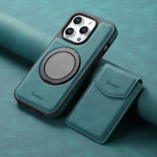 For iPhone 15 Denior D20 Skin Feel MagSafe Holder Detachable Card Slot Phone Case(Blue) by Denior