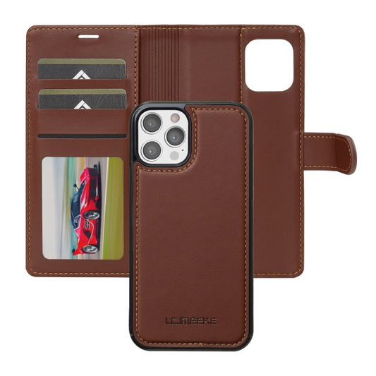 For iPhone 12 Pro Max LC.IMEEKE L2 Series Detachable Magsafe PU Phone Case with Lanyard(Brown) by LC.IMEEKE