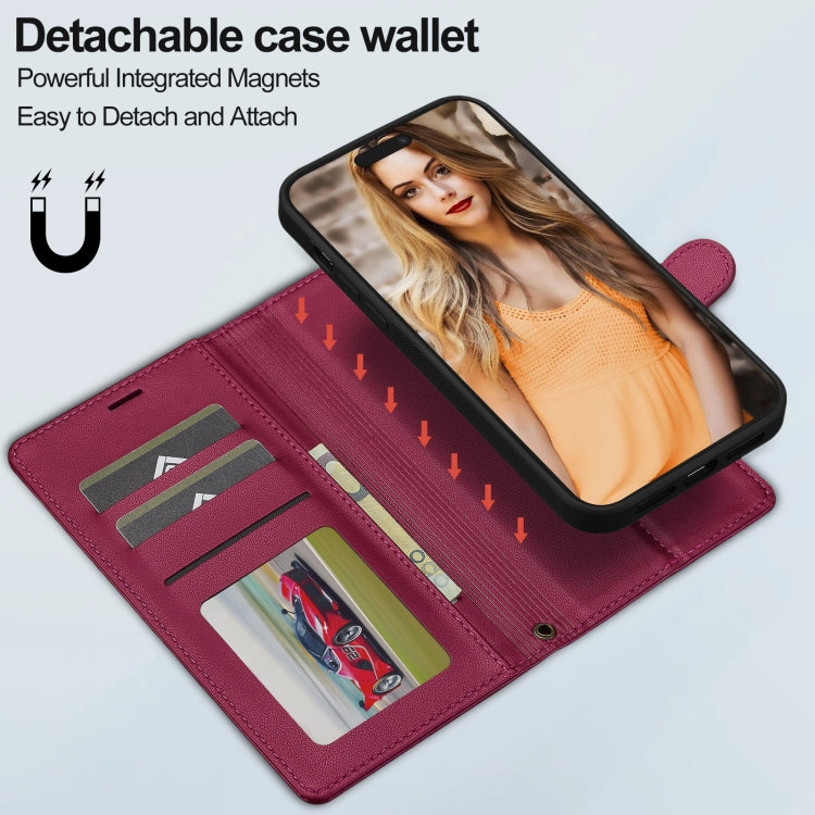 For iPhone 13 Pro LC.IMEEKE L2 Series Detachable Magsafe PU Phone Case with Lanyard(Red) by LC.IMEEKE