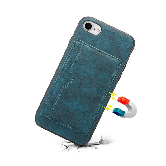 For iPhone 16e Denior D08 PU Single Card Slot Holder Phone Case(Blue) by Denior