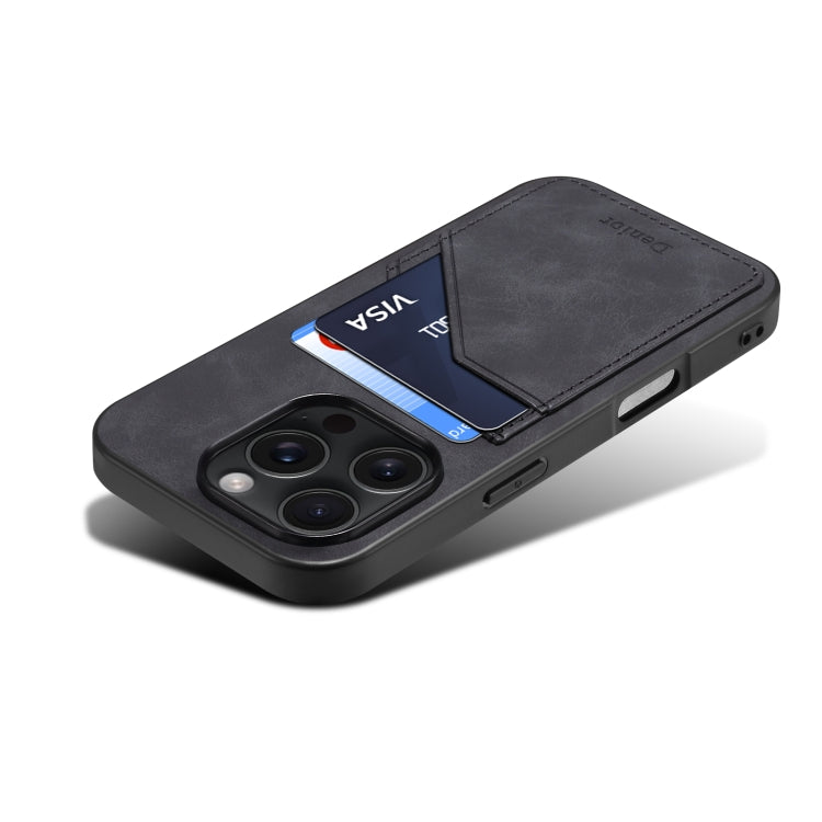 For iPhone 16 Plus Denior D09 PU Dual Card Slot Back Cover Phone Case(Black) by Denior