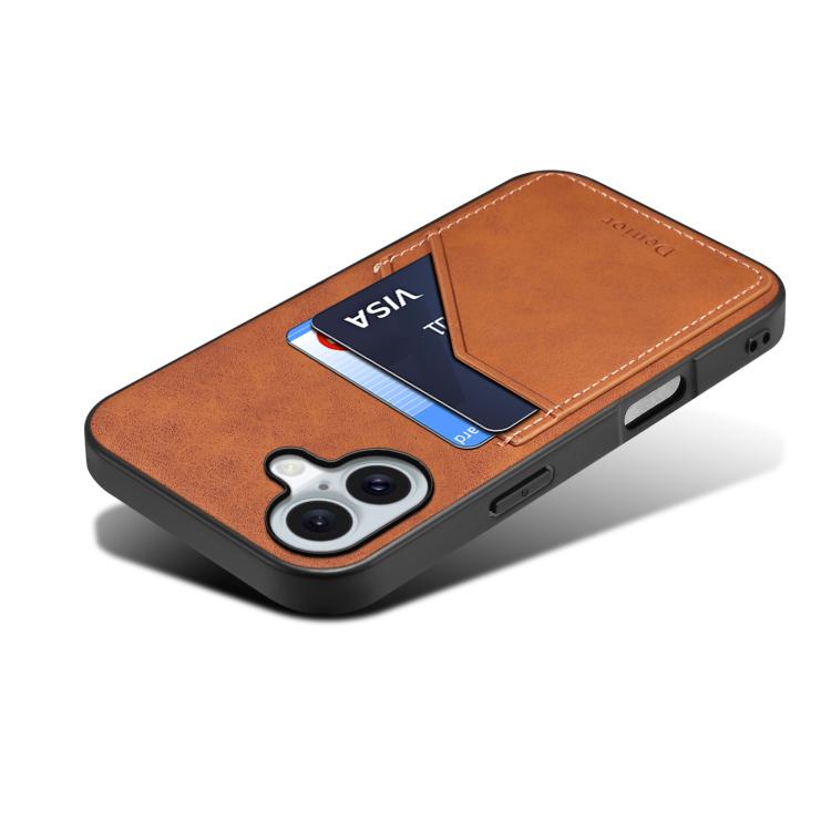 For iPhone 17 Denior D09 PU Dual Card Slot Back Cover Phone Case(Brown) by Denior