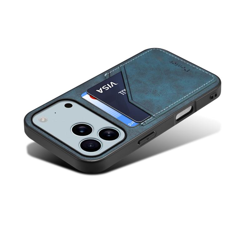 For iPhone 17 Pro Denior D09 PU Dual Card Slot Back Cover Phone Case(Blue) by Denior