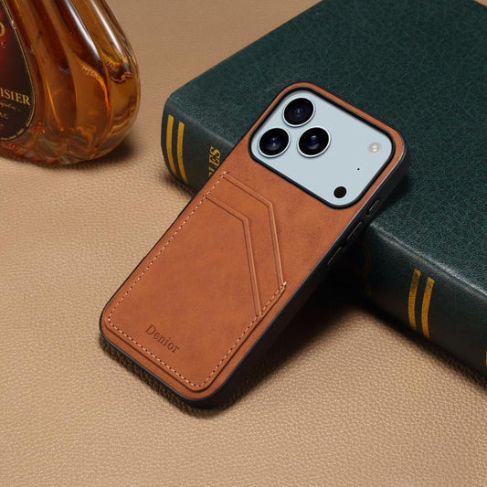 For iPhone 17 Pro Max Denior D09 PU Dual Card Slot Back Cover Phone Case(Brown) by Denior