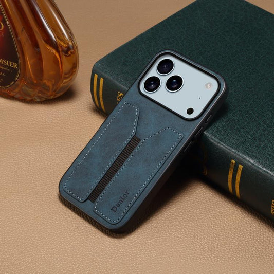 For iPhone 17 Pro Max Denior D07 DV Elastic Card Slot PU Back Cover Phone Case(Blue) by Denior