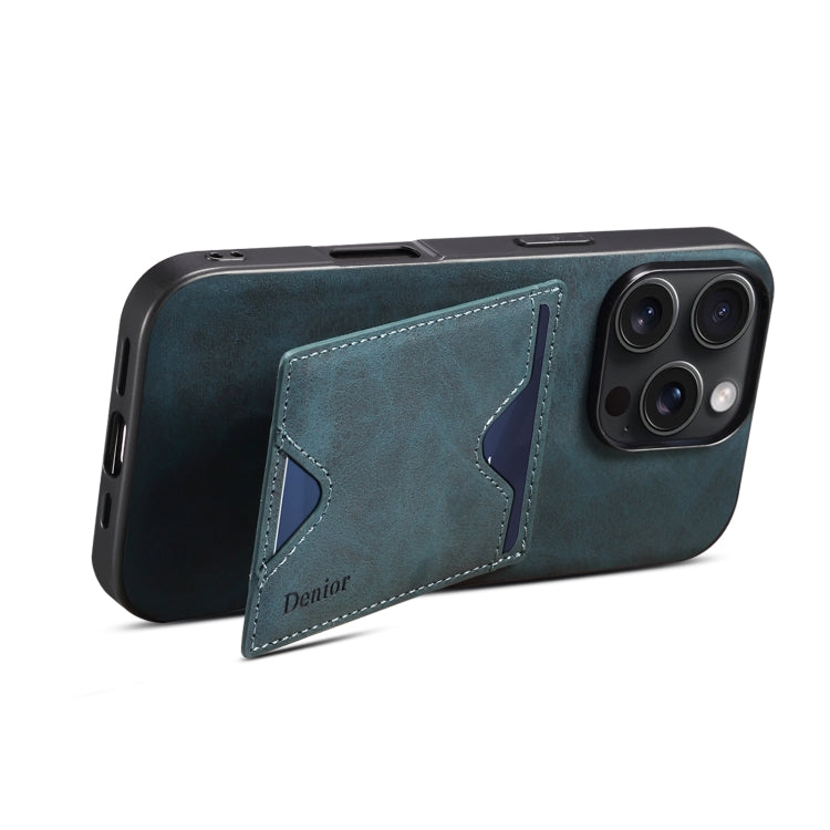 For iPhone 16 Plus Denior D06 PU Back Cover Card Slot Holder Phone Case(Blue) by Denior