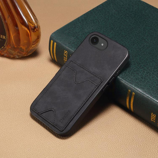 For iPhone 16e Denior D06 PU Back Cover Card Slot Holder Phone Case(Black) by Denior