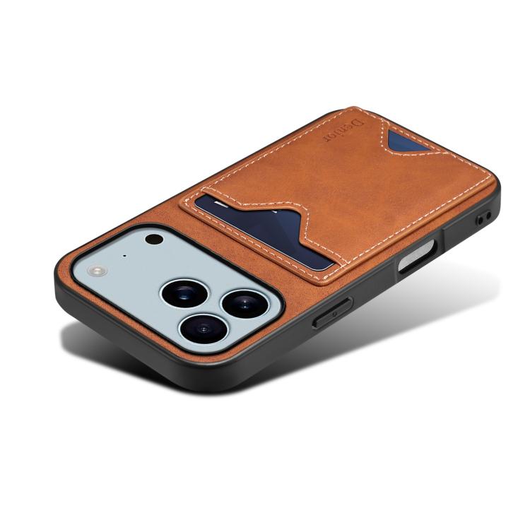 For iPhone 17 Pro Max Denior D06 PU Back Cover Card Slot Holder Phone Case(Brown) by Denior