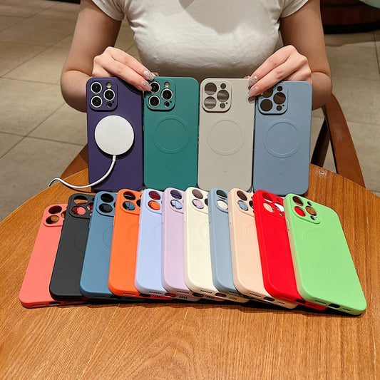 For iPhone 16e Solid Color Liquid Silicone MagSafe Magnetic Phone Case(Matcha Green) by bashfashion