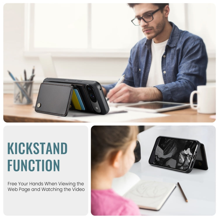 For Google Pixel 9 / 9 Pro JEEHOOD J05 Business Magnetic Style RFID Leather Phone Case(Black) by JEEHOOD