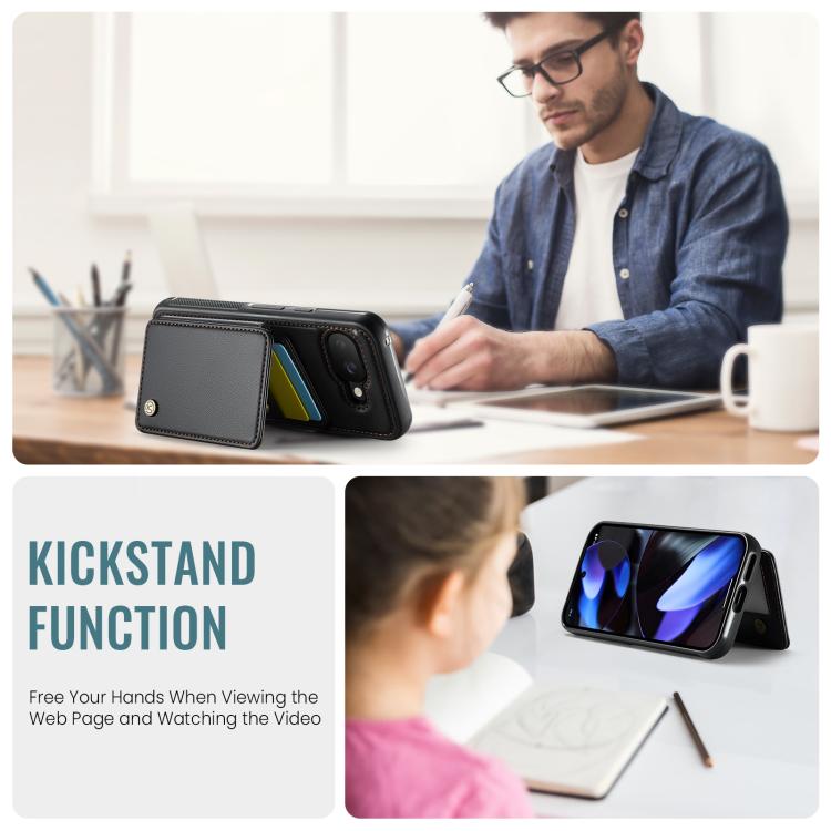 For Google Pixel 9a JEEHOOD J05 Business Magnetic Style RFID Leather Phone Case(Black) by JEEHOOD