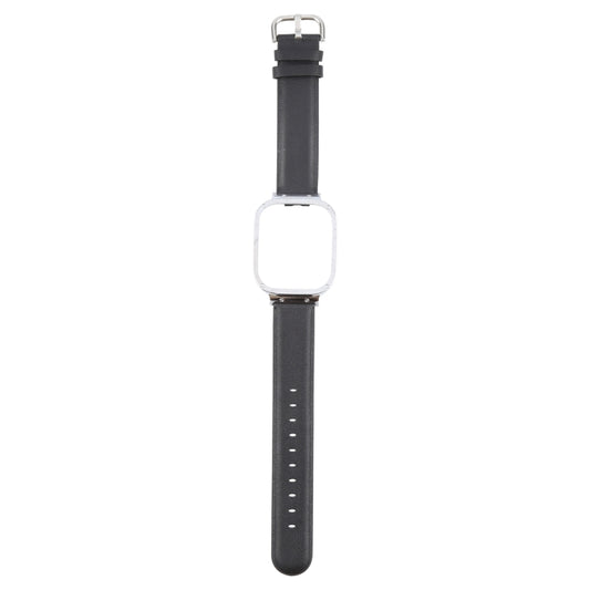 For Redmi Watch 3 Lite Metal Frame Integrated Genuine Leather Watch Band(Black) by bashfashion