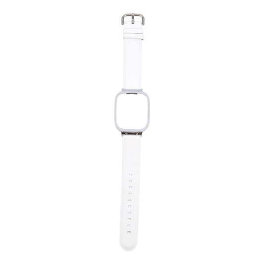For Redmi Watch 3 Lite Metal Frame Integrated Genuine Leather Watch Band(White) by bashfashion