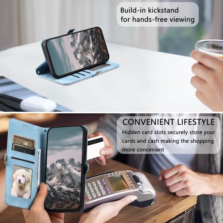 For iPhone 16e Skin Feel Totem Embossed Leather Phone Case(Blue) by bashfashion