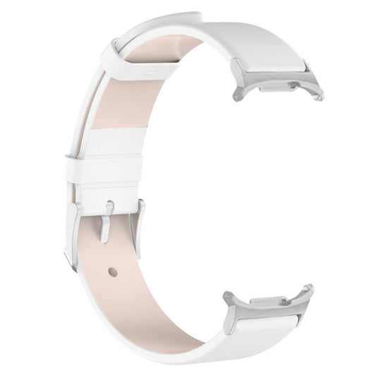 For Samsung Galaxy Watch Ultra 47mm / Ultra 2025 Stainless Steel Silver Buckle Leather Watch Band(White) by bashfashion