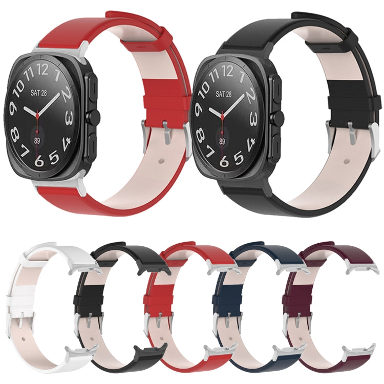 For Samsung Galaxy Watch Ultra 47mm / Ultra 2025 Stainless Steel Silver Buckle Leather Watch Band(Dark Blue) by bashfashion