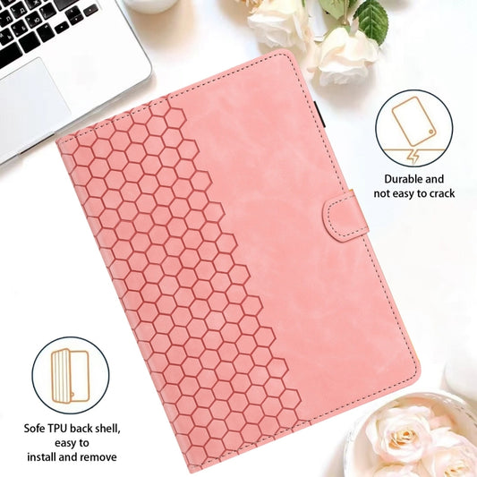 For Samsung Galaxy Tab S9 / S9 FE Honeycomb Embossed Leather Smart Tablet Case(Pink) by bashfashion