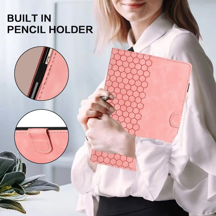 For Samsung Galaxy Tab S9 / S9 FE Honeycomb Embossed Leather Smart Tablet Case(Pink) by bashfashion