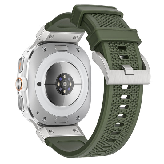 For Samsung Galaxy Watch Ultra 47mm / Ultra 2025 Silver Steel Buckle Rubber Quick Release Watch Band(Army Green) by bashfashion