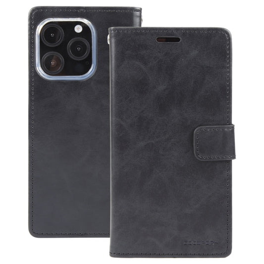 For iPhone 16 Pro Max GOOSPERY BLUE MOON Crazy Horse Texture Leather Phone Case(Black) by GOOSPERY