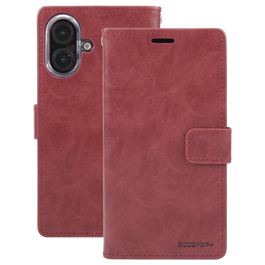For iPhone 16 Plus GOOSPERY BLUE MOON Crazy Horse Texture Leather Phone Case(Wine Red) by GOOSPERY
