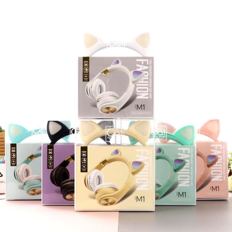 Cat Ears Bluetooth Wireless Headphones Gaming Headset with Light(Gold) by bashfashion