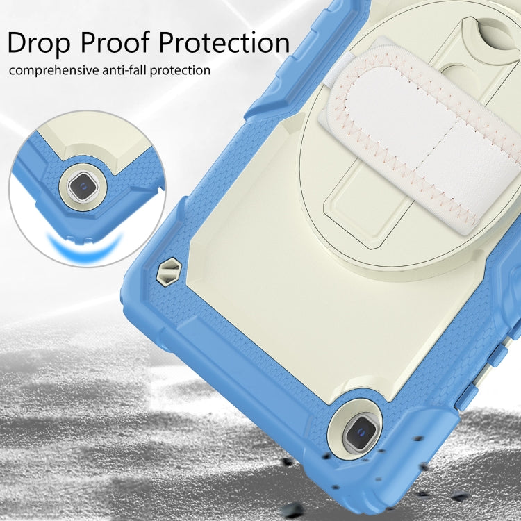 For Samsung Galaxy Tab A7 Lite T220 Silicone Hybrid PC Tablet Case with Shoulder Strap(Beige + Cyan-blue) by bashfashion