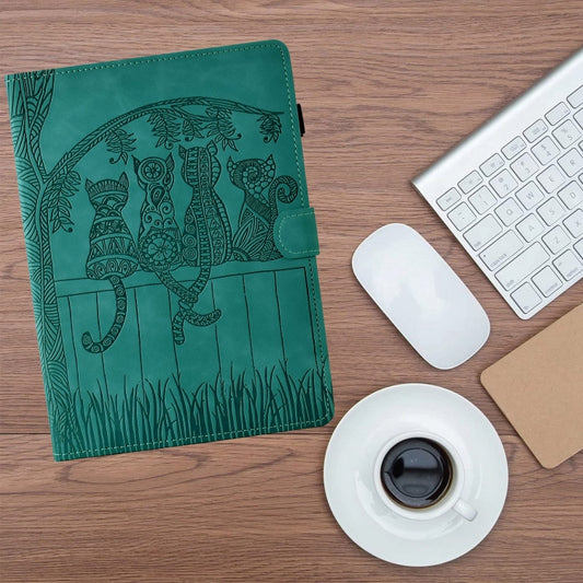 For Samsung Galaxy Tab A 10.1 2019 T510 Cats Embossed Leather Tablet Case(Light Blue) by bashfashion