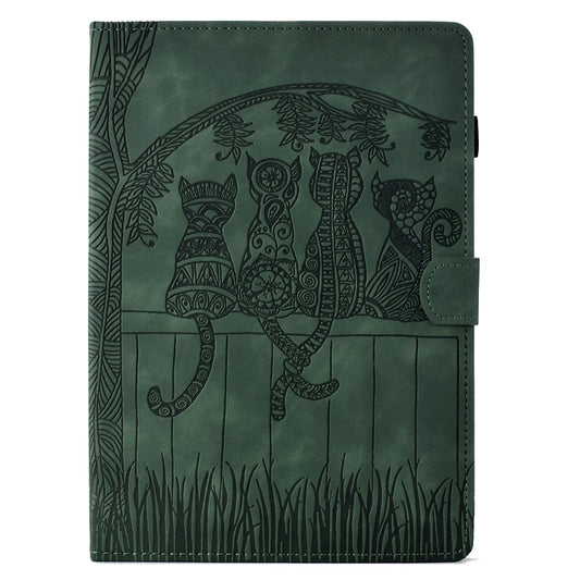 For Amazon Kindle Paperwhite 12th Gen 2024 Cats Embossed Leather Smart Tablet Case(Green) by bashfashion