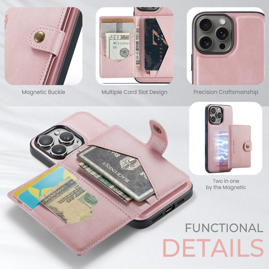 For iPhone 16 Pro Max JEEHOOD J01 Retro Magnetic Detachable Wallet Phone Case(Pink) by JEEHOOD