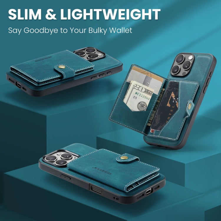 For iPhone 16 Pro JEEHOOD J01 Retro Magnetic Detachable Wallet Phone Case(Blue) by JEEHOOD