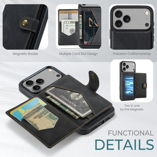 For iPhone 17 Pro Max JEEHOOD J01 Retro Magnetic Detachable Wallet Phone Case(Black) by JEEHOOD
