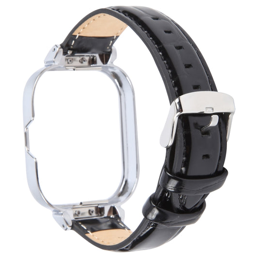 For Redmi Watch 4 Metal Silver Frame Genuine Leather Watch Band(Bamboo Black) by bashfashion