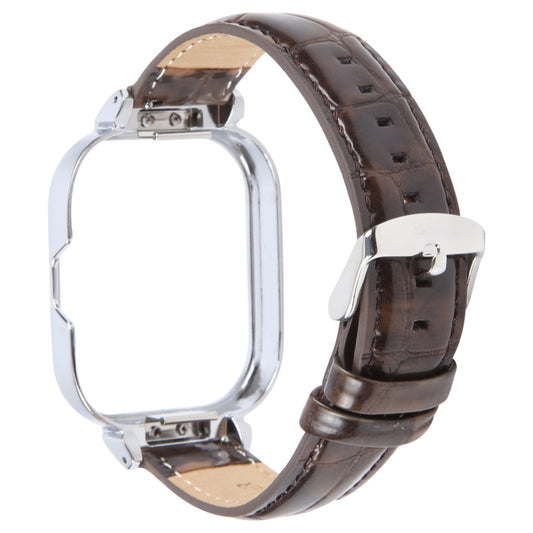 For Redmi Watch 4 Metal Silver Frame Genuine Leather Watch Band(Bamboo Brown) by bashfashion