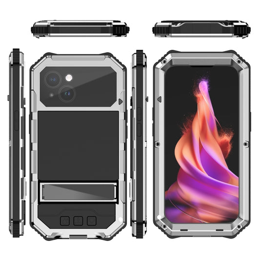 For iPhone 15 Plus R-JUST Life Waterproof Dustproof Shockproof Holder Phone Case(Silver) by R-JUST