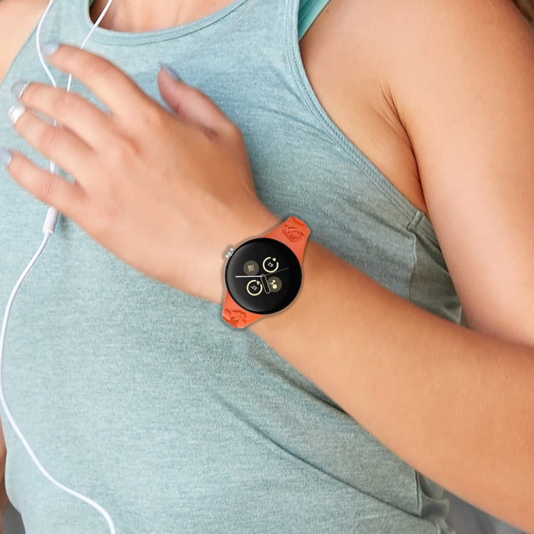 For Google Pixel Watch 3 41mm Laser Engraved Texture Silicone Watch Band(Orange) by bashfashion