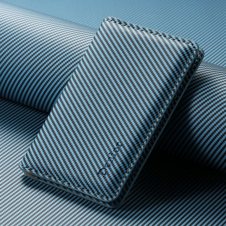Denior V13 Magsafe Wallet Carbon Fiber Texture Leather Magnetic Card Holder Bag(Blue) by Denior