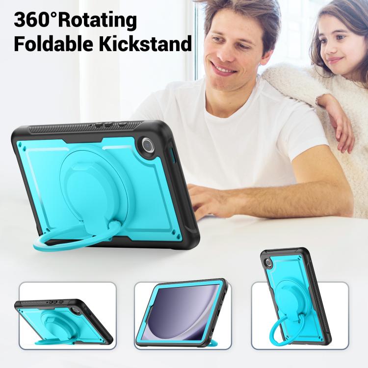 For Samsung Galaxy Tab A11 / A9 Honeycomb Hybrid Tablet Case with Handle Holder & Strap(Light Blue) by bashfashion