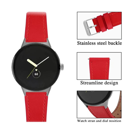 For Google Pixel Watch 3 45mm Round Tail Genuine Leather Watch Band(Red) by bashfashion