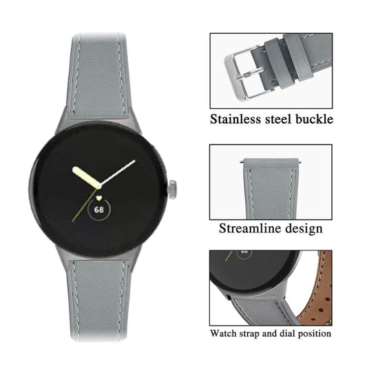 For Google Pixel Watch 3 45mm Round Tail Genuine Leather Watch Band(Grey) by bashfashion