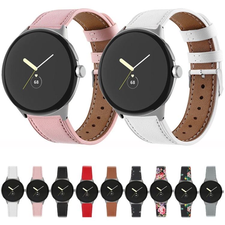 For Google Pixel Watch 3 45mm Round Tail Genuine Leather Watch Band(White) by bashfashion