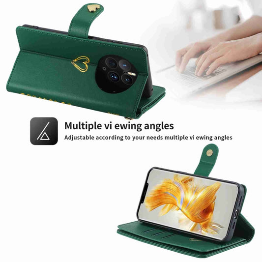 For Huawei Mate 50 Pro POLA Love Multi-Card Slots Zipper Wallet Leather Phone Case(Dark Green) by POLA